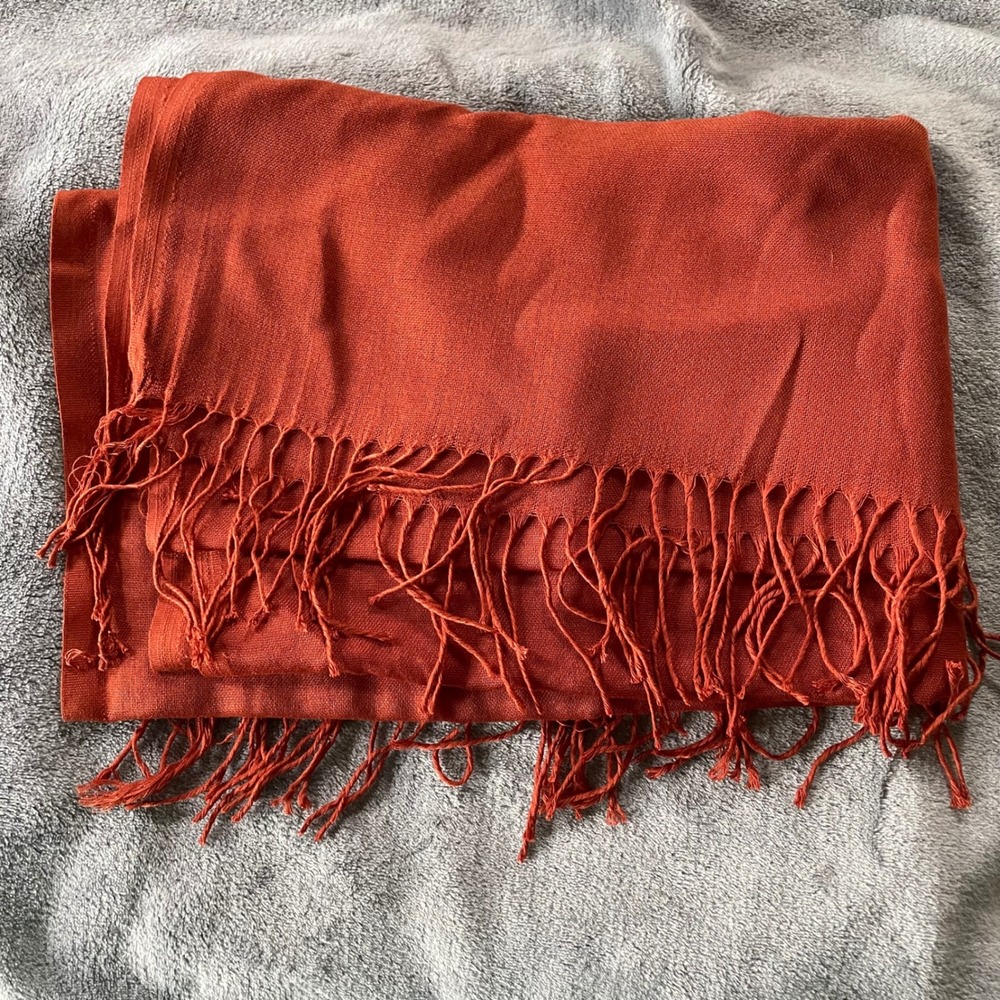 Burnt Orange rust Scarf with Fringe Fall Autumn Elegant Wrap Shawl Accessory